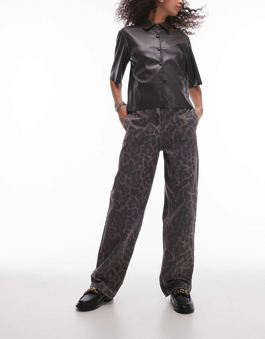 Dark Leopard Straight Leg Trouser