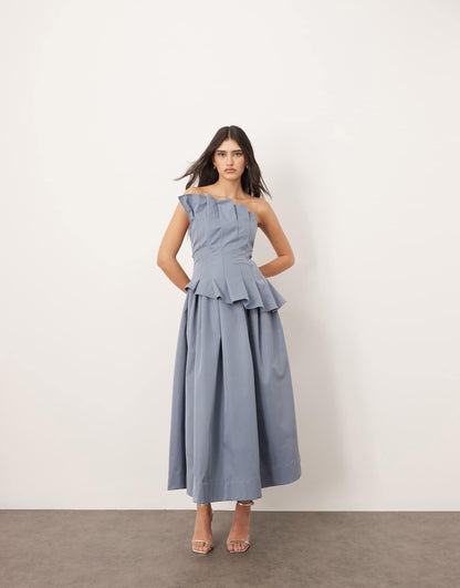 Structured Pleat Corset Midi Dress