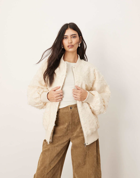 Textured Oversized Bomber Jacket