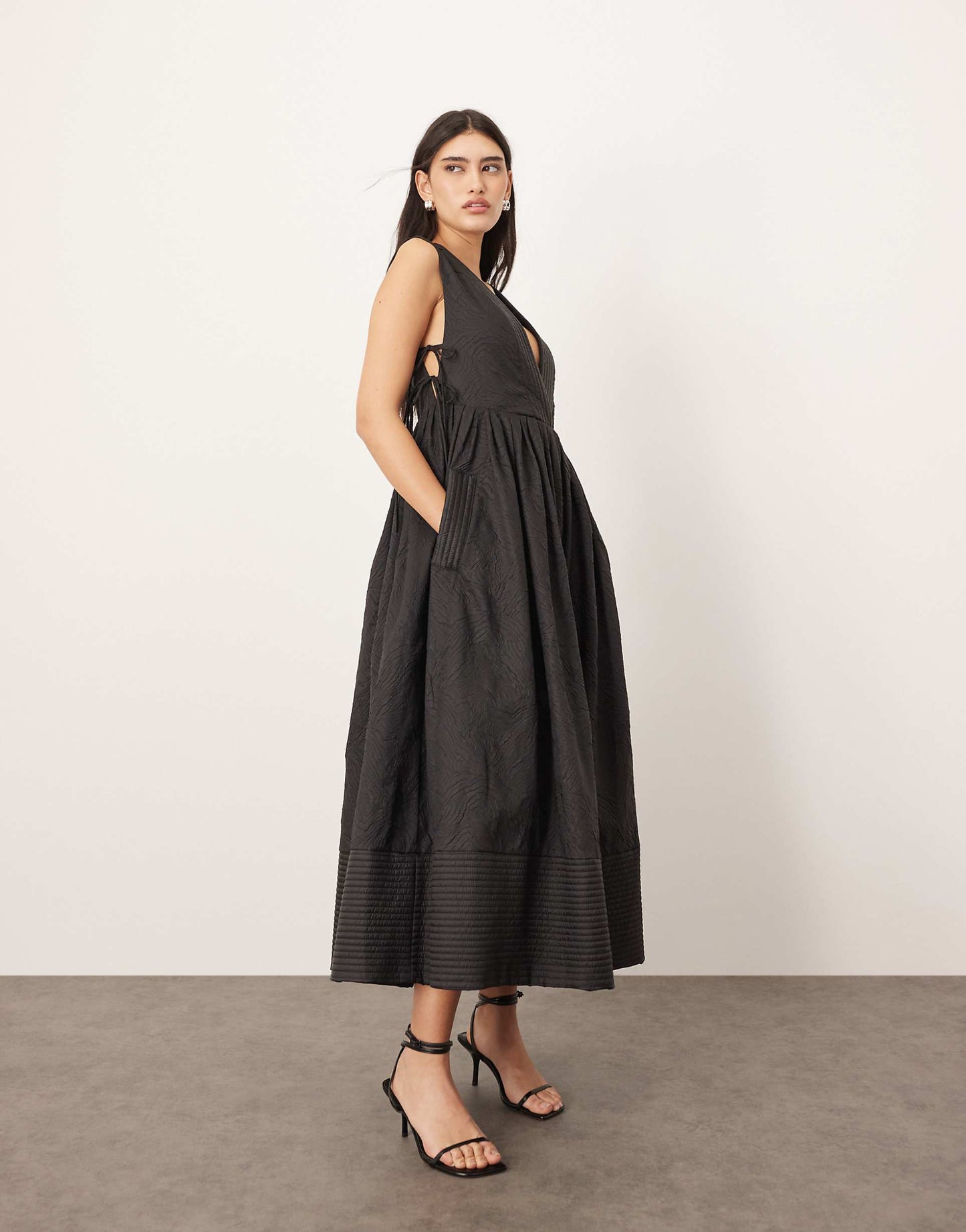 Textured Smock Maxi Dress With Tie Sides