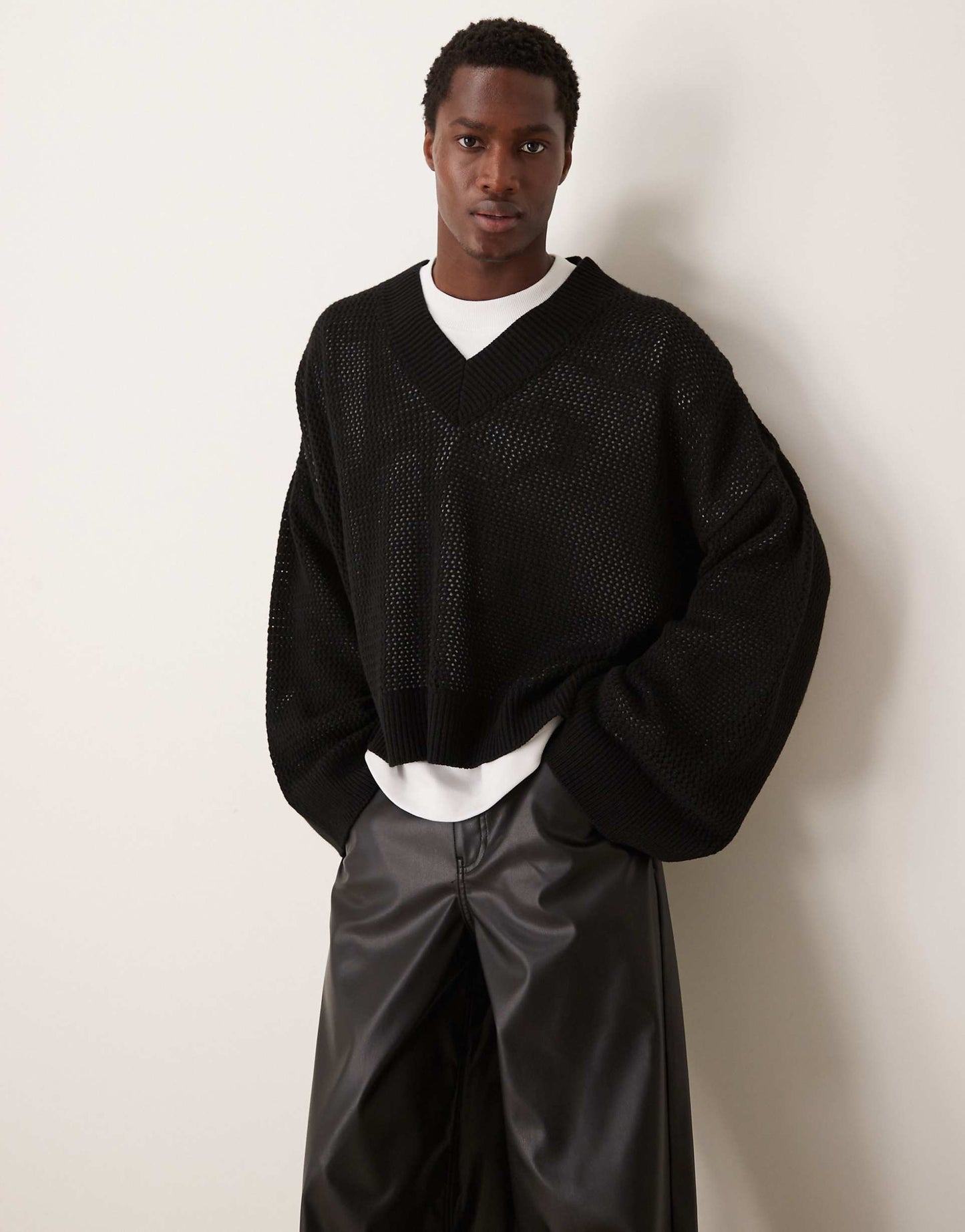 Knitted Extreme Oversized Crop Jumper With Chunky V Neck