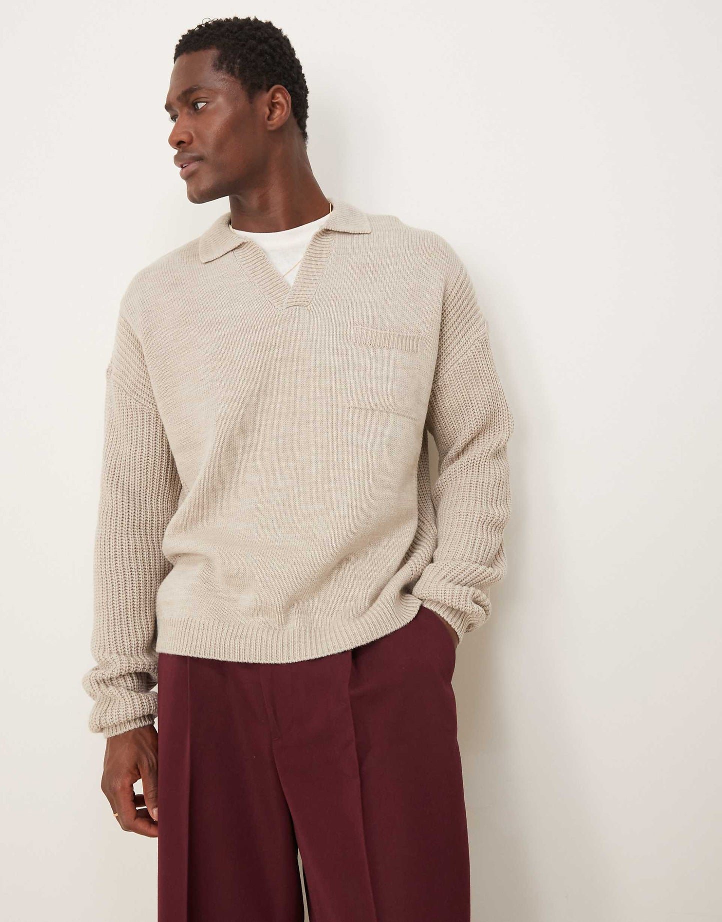 Knitted Relaxed Long Sleeve Polo Jumper