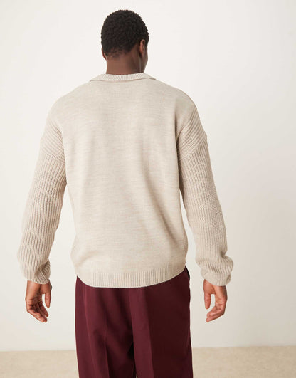 Knitted Relaxed Long Sleeve Polo Jumper