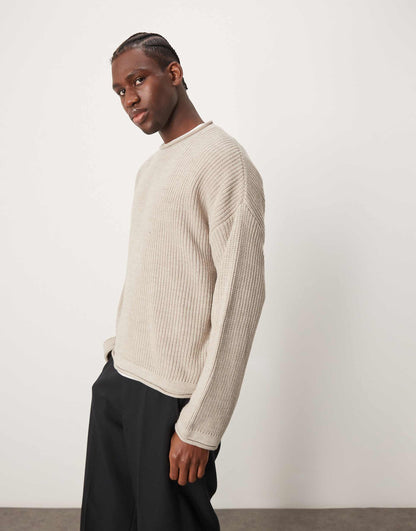Knitted Oversized Boxy Jumper With Rolled Neck