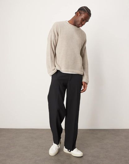 Knitted Oversized Boxy Jumper With Rolled Neck
