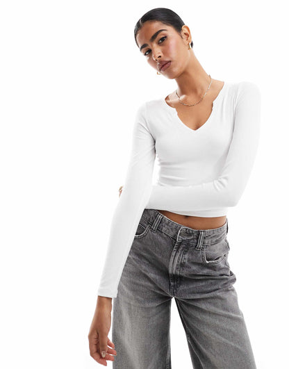 Ribbed Plunge Neck Crop Top