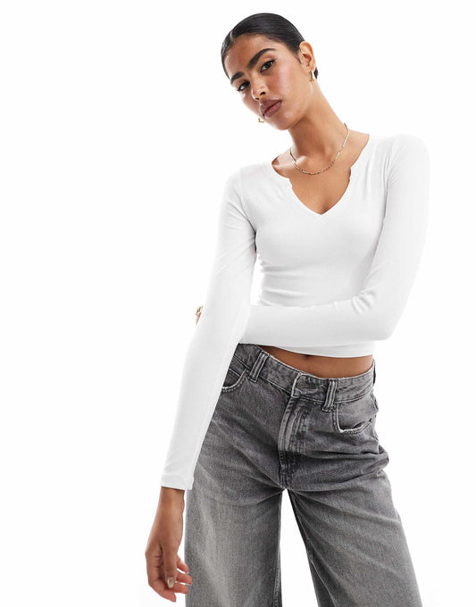 Ribbed Plunge Neck Crop Top