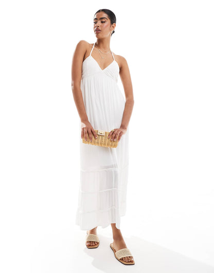 Halterneck Maxi Dress With Tiered Hem Detail