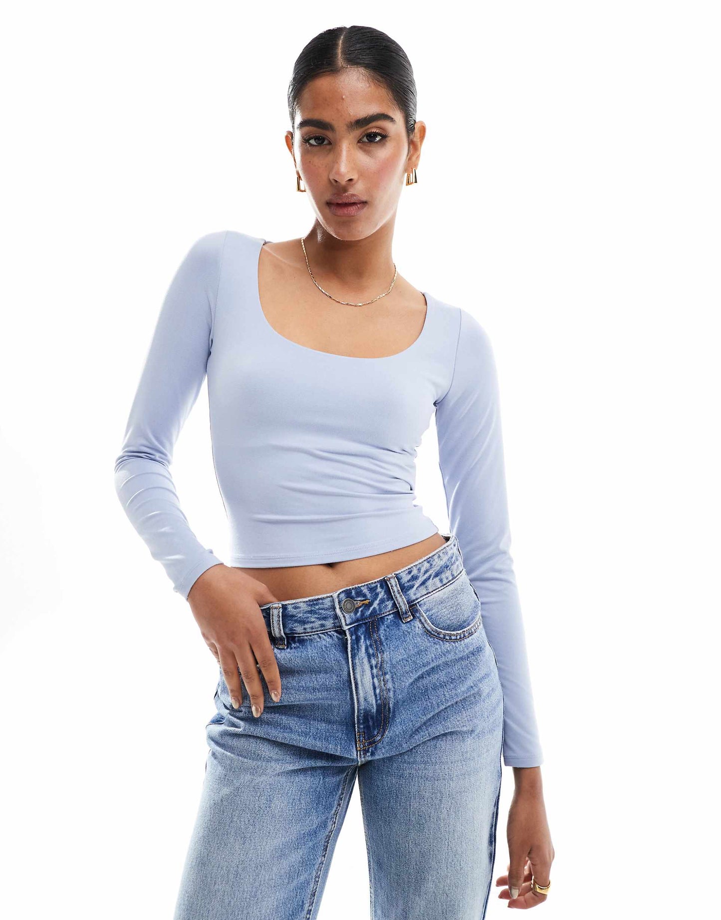 Scoop Neck Long Sleeve  Crop Top