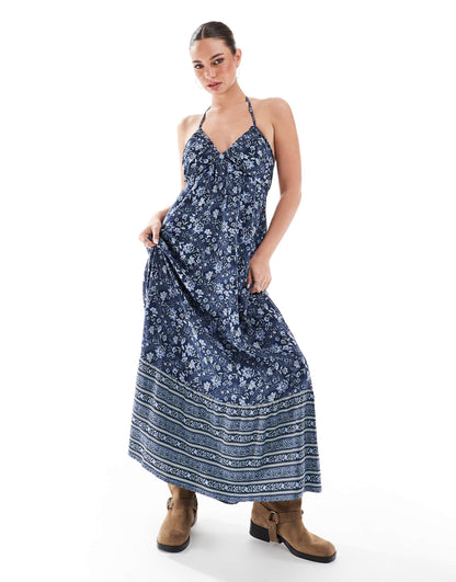 Halterneck Maxi Dress With Tiered Hem Detail