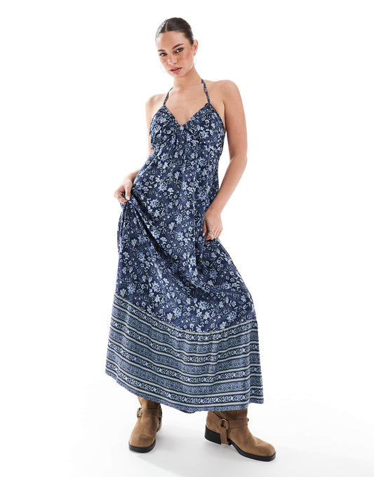 Halterneck Maxi Dress With Tiered Hem Detail