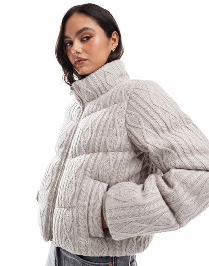 Cable Knitted High Neck Cropped Jacket
