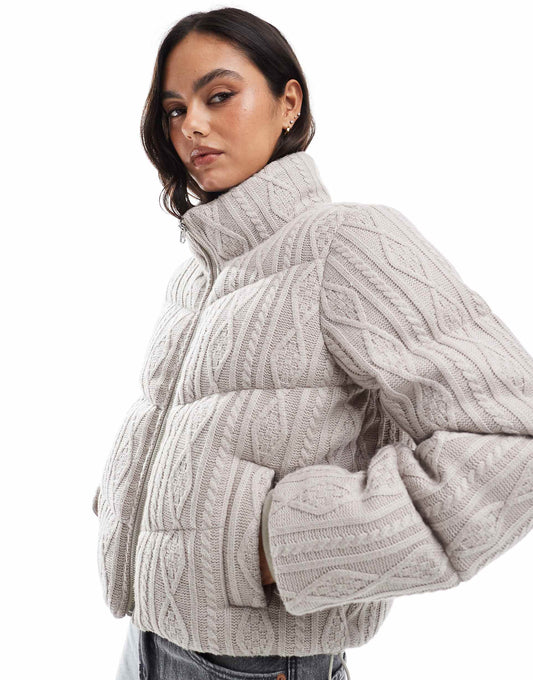Cable Knitted High Neck Cropped Jacket