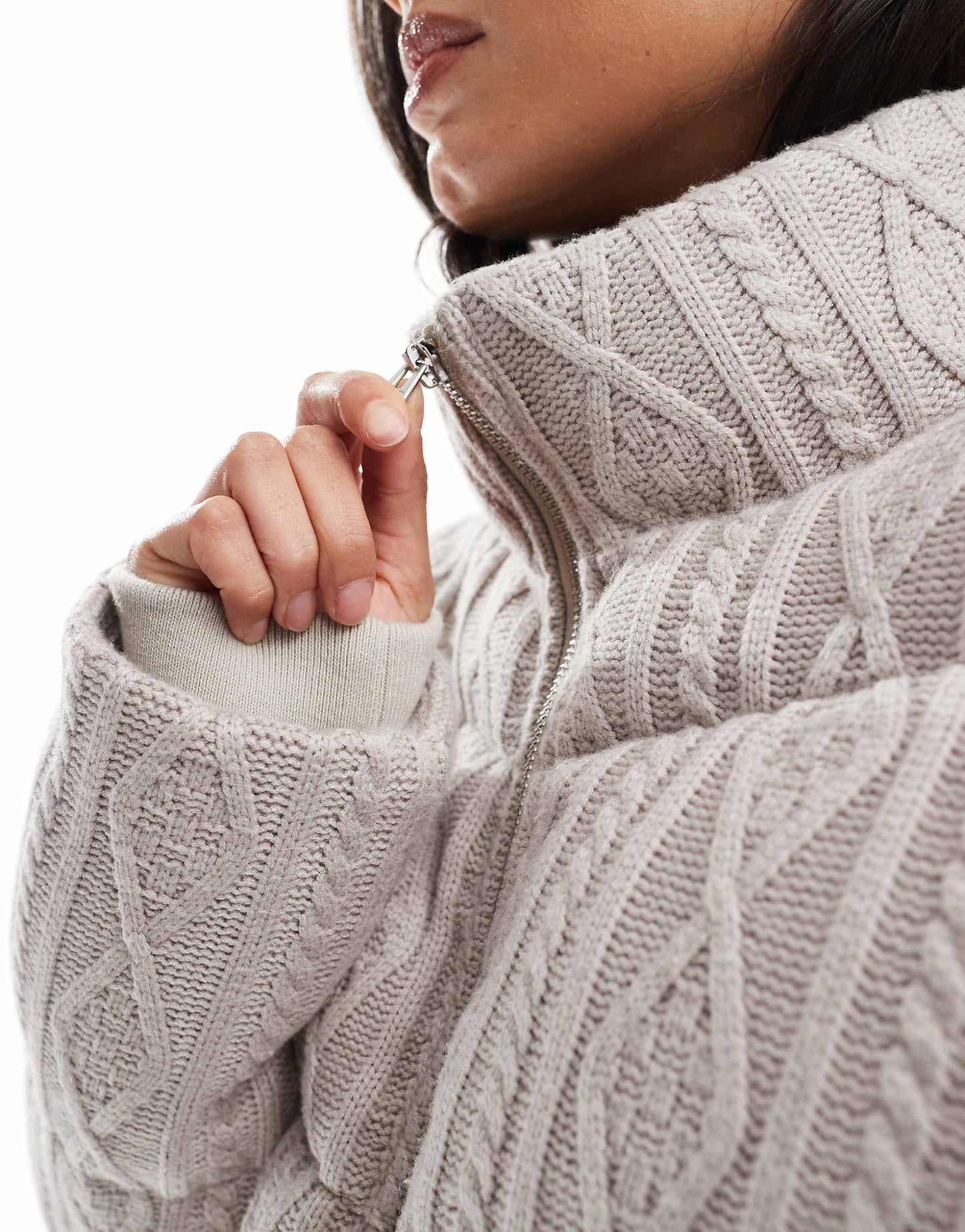 Cable Knitted High Neck Cropped Jacket