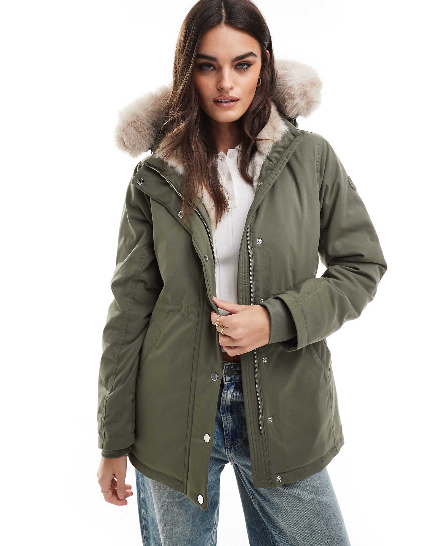 Teddy Faux Fur Lined Hooded Parka Jacket