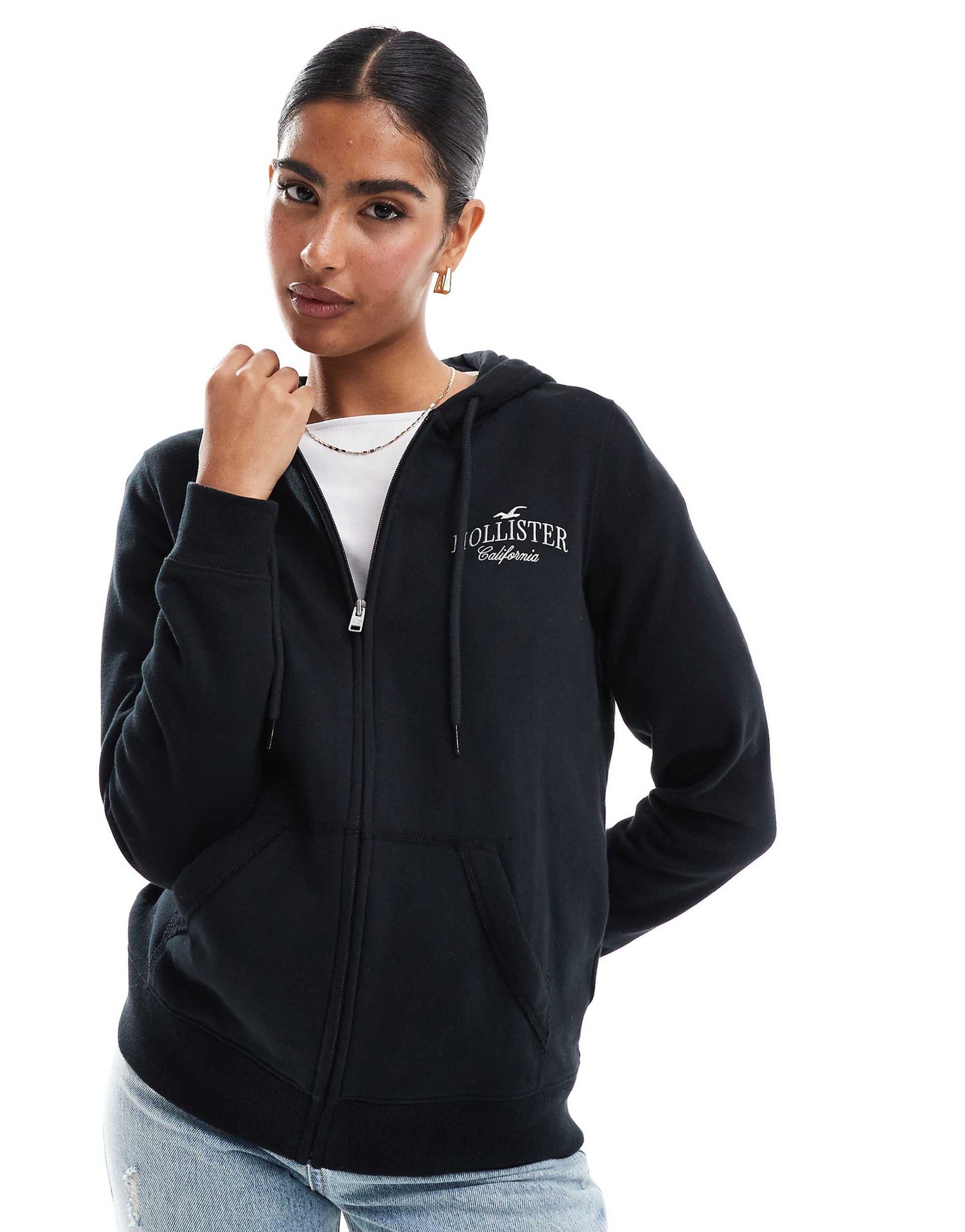 Logo Detail Zip Through Hoodie
