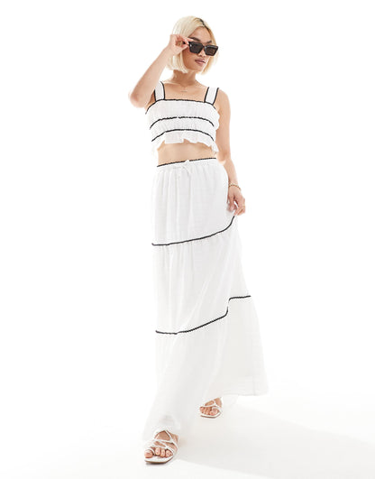 Exclusive Tiered Contrast Lace Trim Beach Maxi Skirt Co-Ord