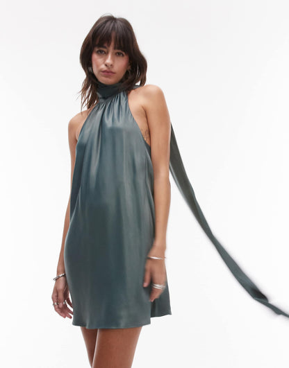 Halterneck Scarf Detail Mini Dress