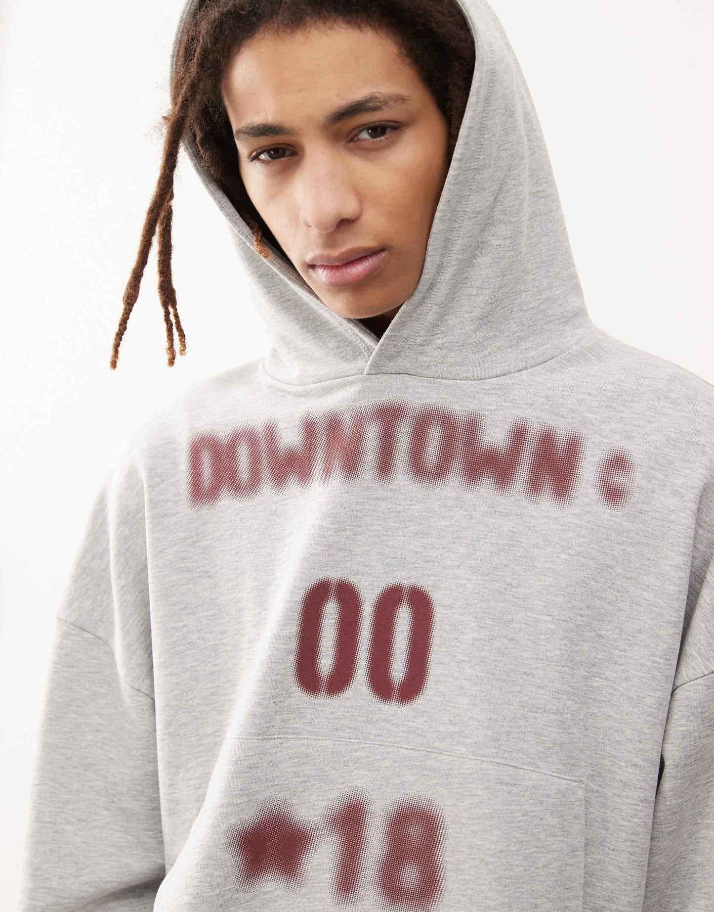 Grey Marl Boxy Hoodie With Burgundy Print Co-Ord