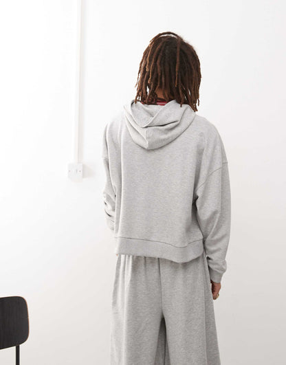 Grey Marl Boxy Hoodie With Burgundy Print Co-Ord