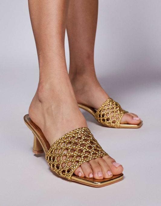 Wide Fit Maribelle Woven Kitten Heel Mule Sandals