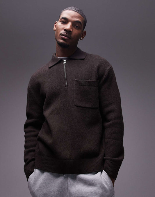 Half Zip Oversized Wool Jumper