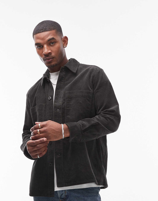 Cord Overshirt With Front Patch Pockets