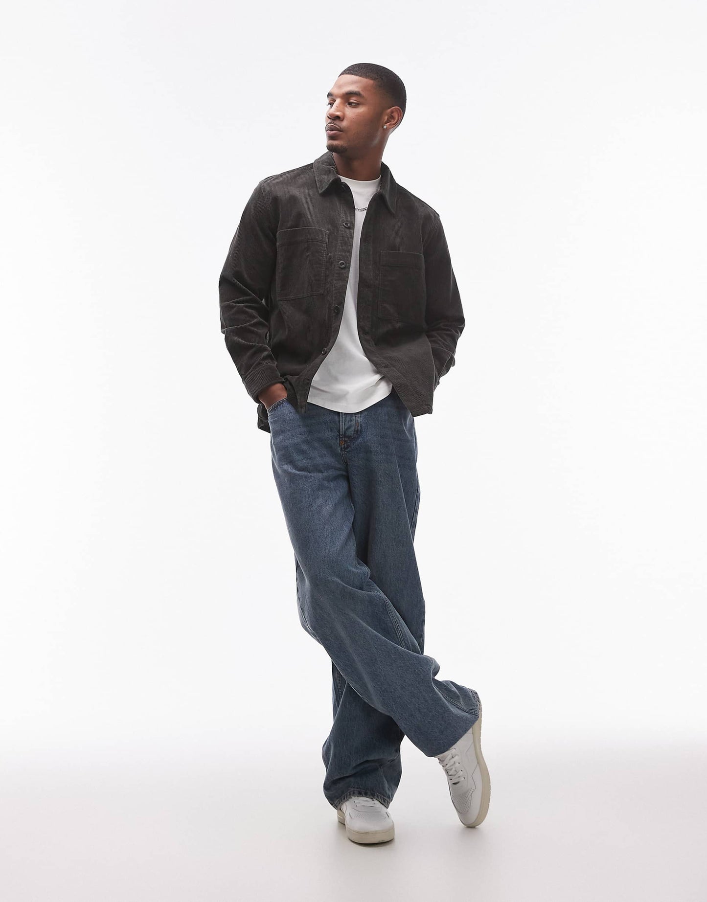 Cord Overshirt With Front Patch Pockets