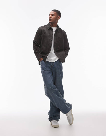Cord Overshirt With Front Patch Pockets