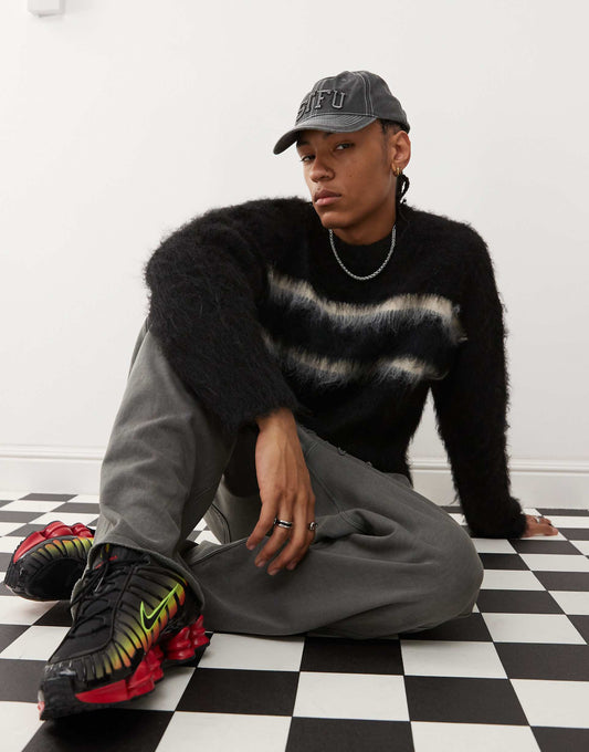 Brushed Faux Mohair Knitted Jumper With White Stripes