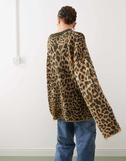 Oversized Knitted Jumper With Distressing