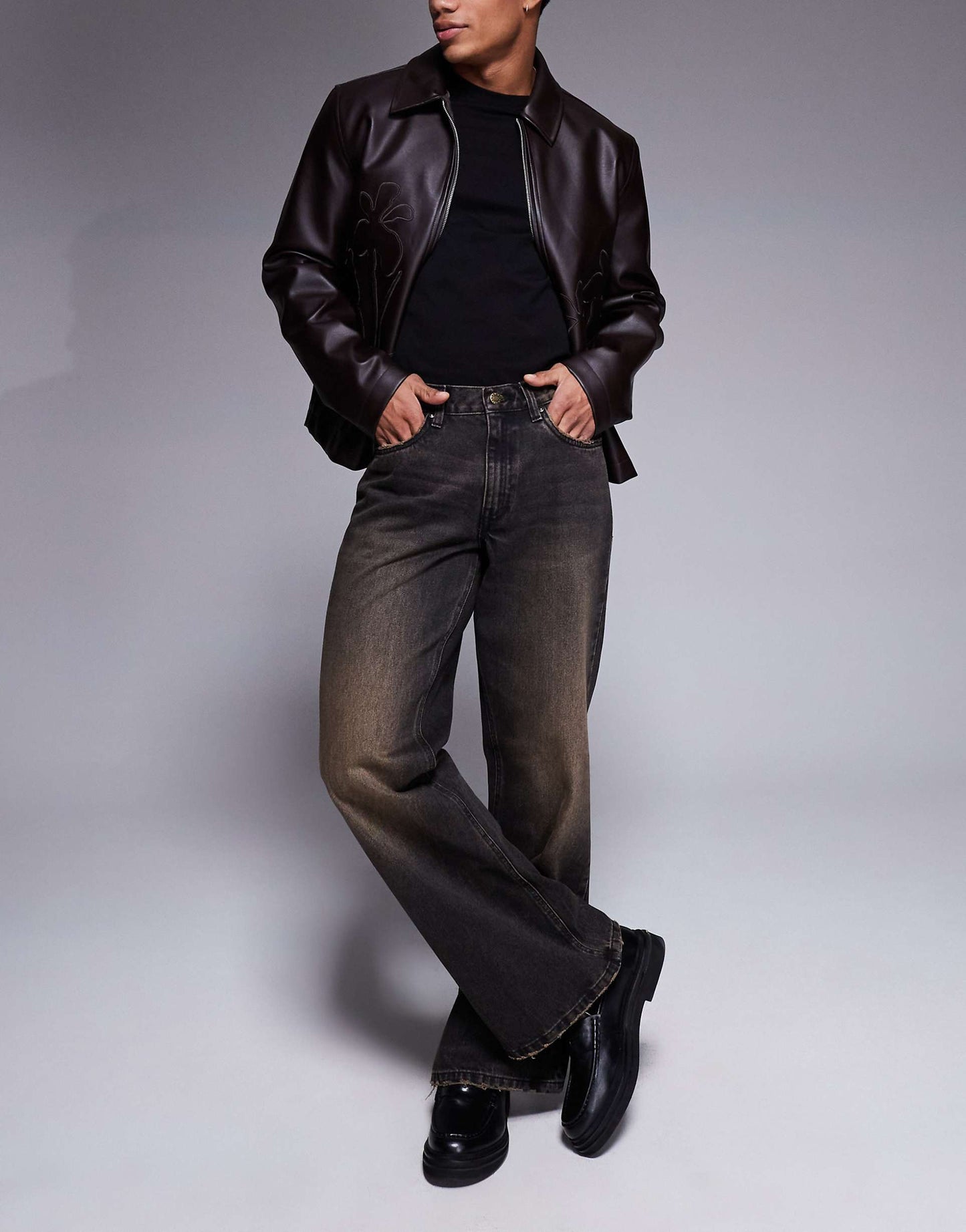 Wide Flare Fit Jeans With Brown Tint