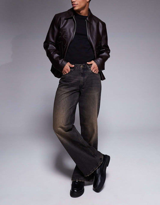 Wide Flare Fit Jeans With Brown Tint