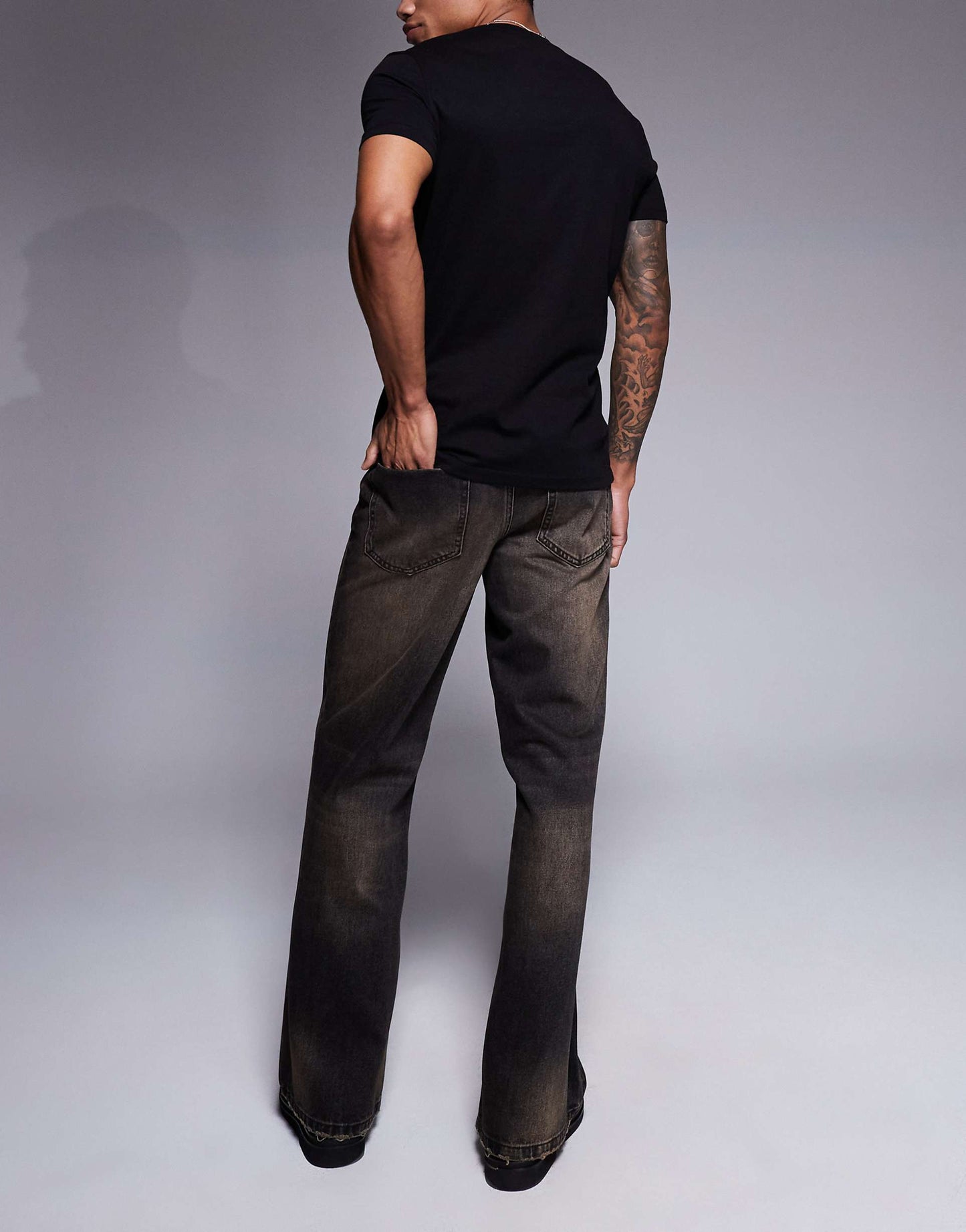 Wide Flare Fit Jeans With Brown Tint