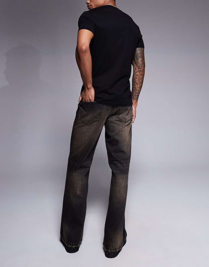 Wide Flare Fit Jeans With Brown Tint