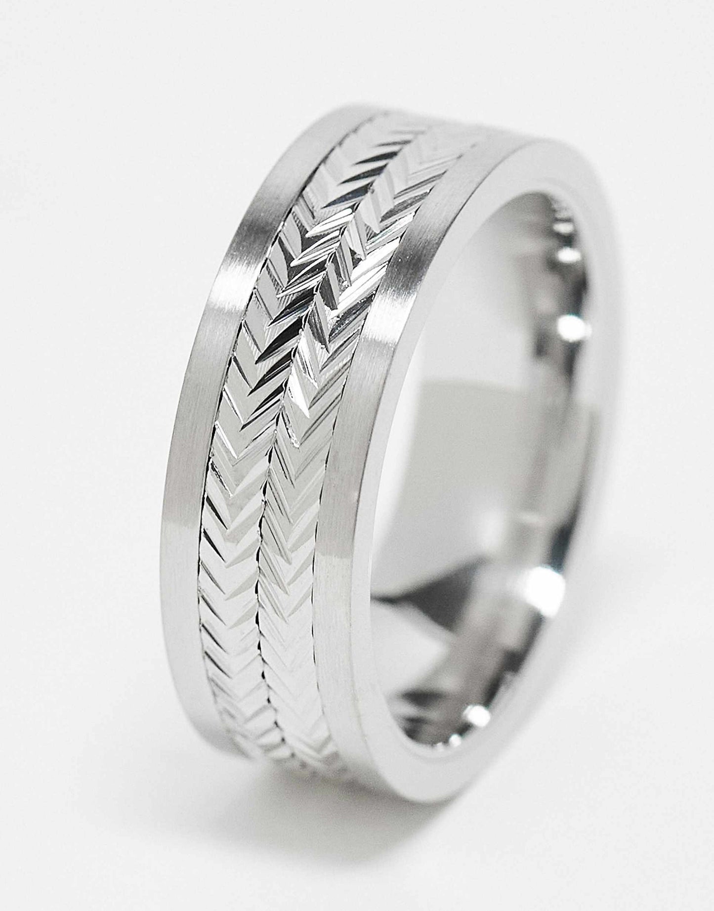 Waterproof Stainless Steel Movement Band Ring With Engraved Design