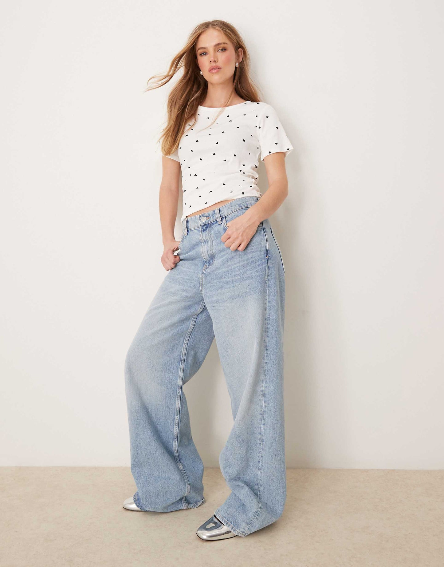 All Over Heart Print Ribbed T-Shirt
