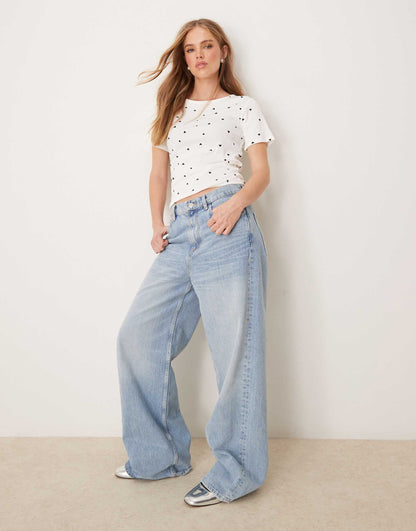 All Over Heart Print Ribbed T-Shirt