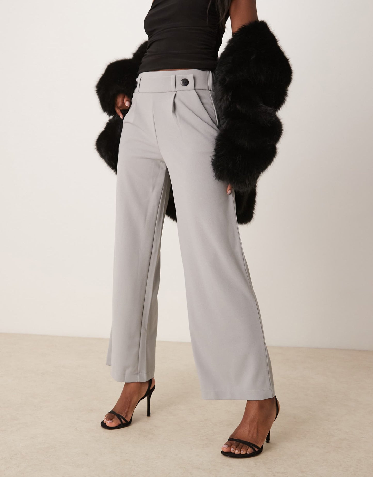 Button Detail Wide Leg Dad Trousers