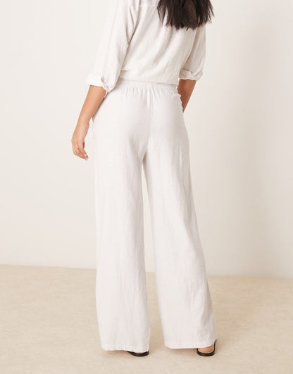 Wide Leg Tie Waist Linen Mix Trousers Co-Ord