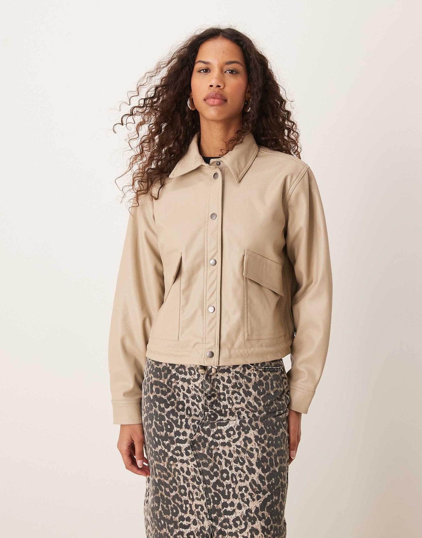 Faux Leather Jacket With Collar