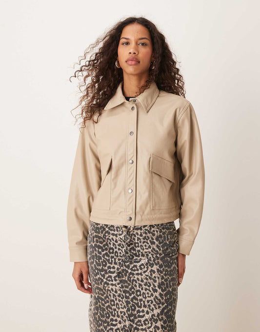 Faux Leather Jacket With Collar