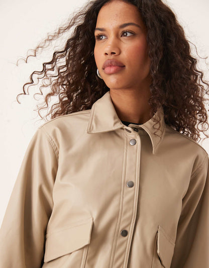 Faux Leather Jacket With Collar