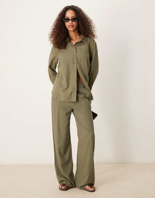 Wide Leg Linen Blend Trouser Co-Ord