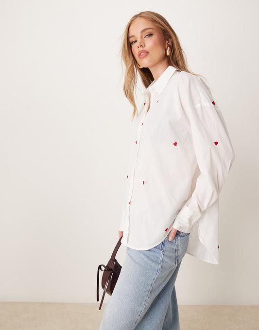 Loose Fit Shirt With Heart Embroidery