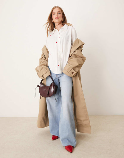 Loose Fit Shirt With Heart Embroidery