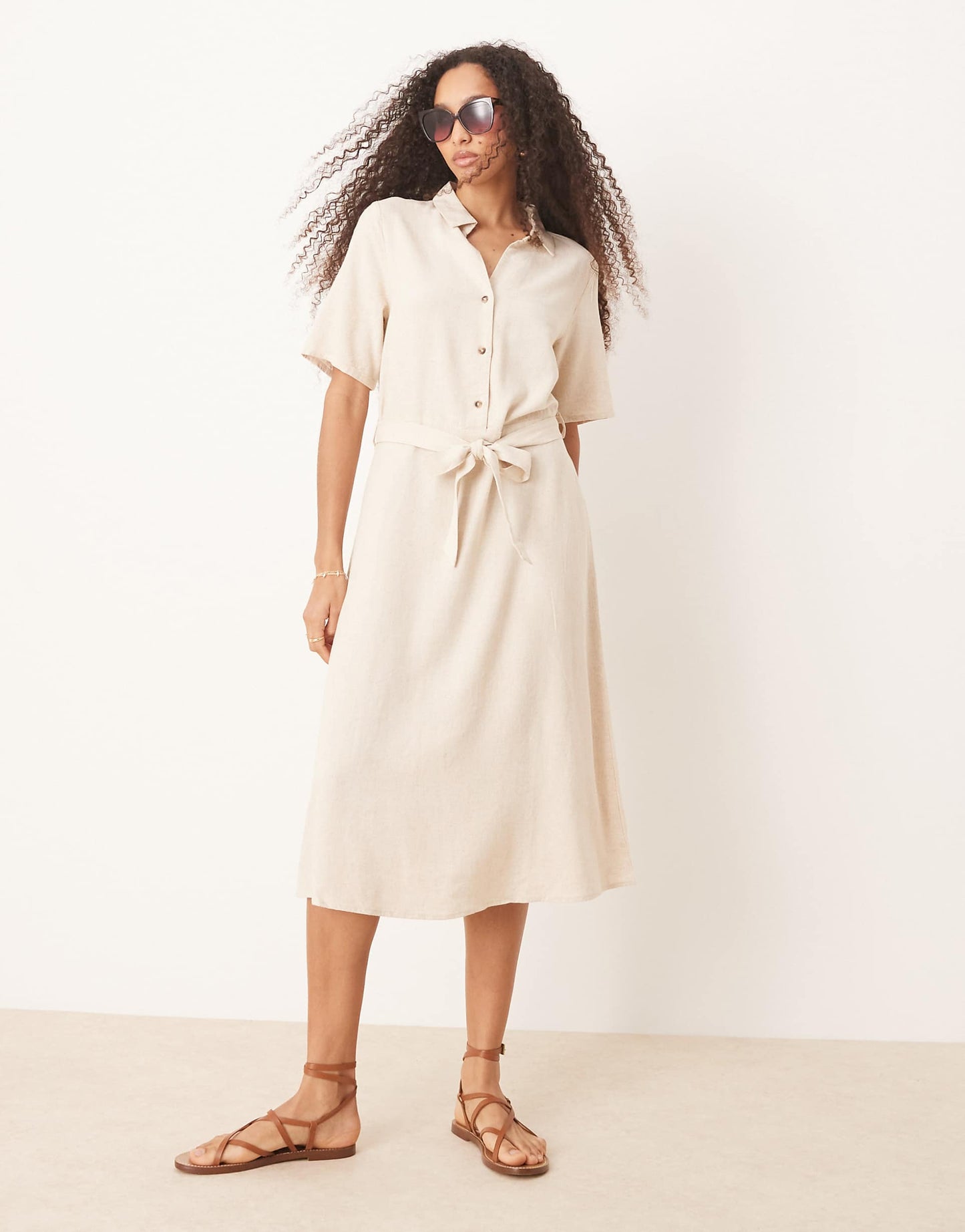 Linen Mix Midi Shirt Dress