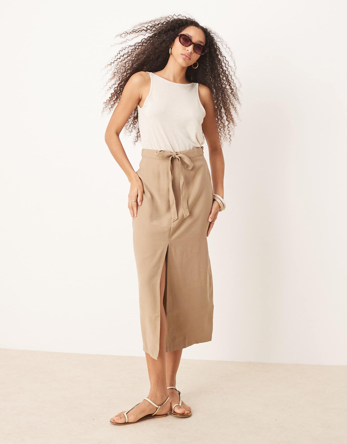 Tie Waist Midi Skirt