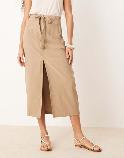 Tie Waist Midi Skirt