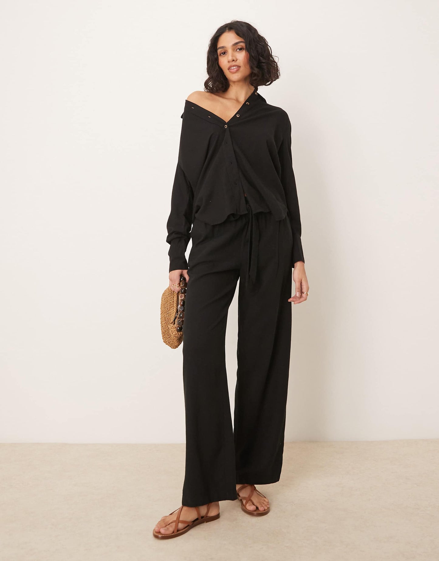 Wide Leg Belted Linen Trousers Co-Ord